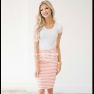 Coral and white stripe pencil skirt